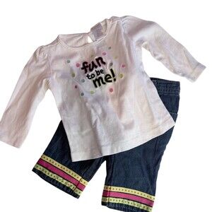 Gymboree Girls 2pc Outfit Set 12-18M Long Sleeve Top Denim Capri Pants